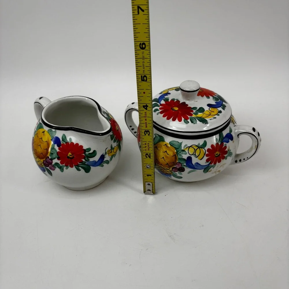 Vtg #1796 De Luxe H. & N. Germany Hand Painted Ceramic Creamer Sugar Majolica